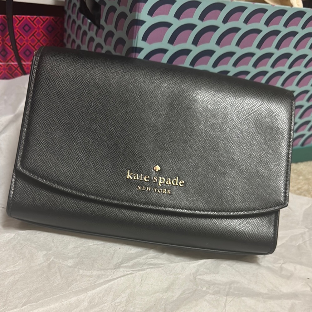 Kate Spade Black Clutch with Gold Logo